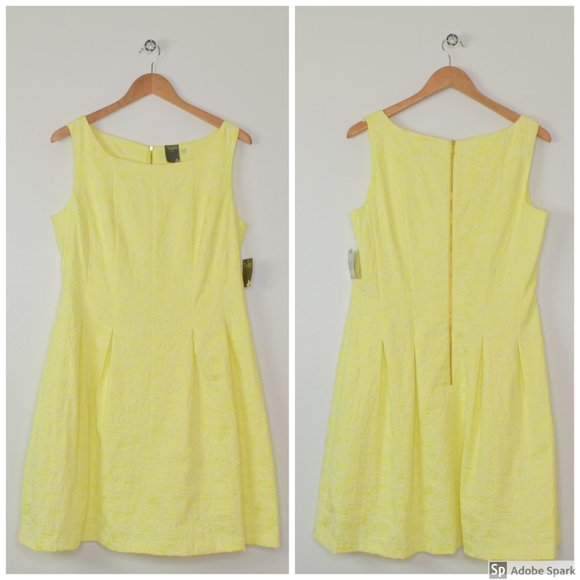 Taylor Floral Pleated A-line Sleeveless Dress Size 14 Yellow Flocked Short NWT - Picture 10 of 11